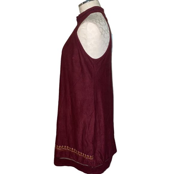Alya Boho Embroidered Halter Faux Suede Mini Dress Size Medium Burgundy - Picture 4 of 8
